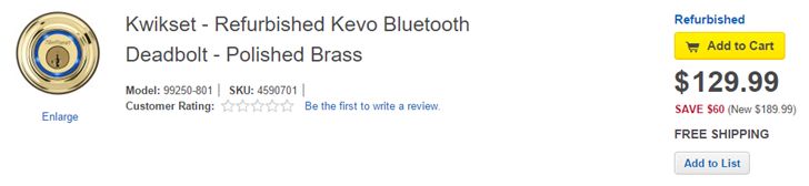 Fotografía - [Alerta Trato] Best Buy está ofreciendo una Reformado Kwikset Kevo Bluetooth cerradura de puerta $ 130 ($ 70 Off) Today Only